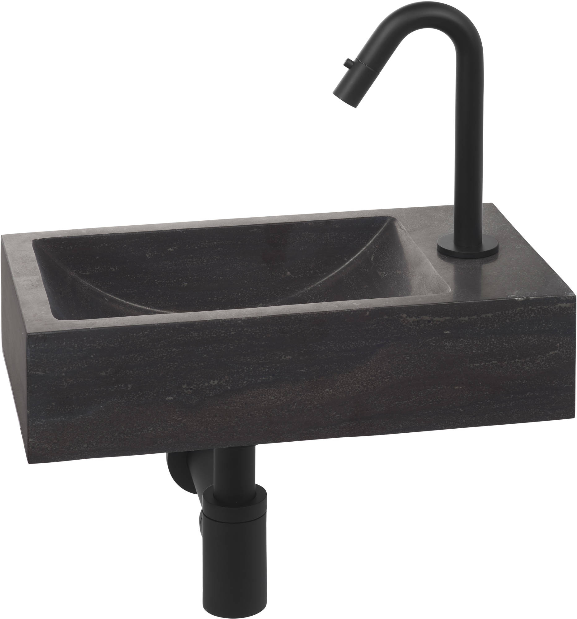 Saqu Nature Collection fonteinset met mat zwarte kraan rechts natuursteen