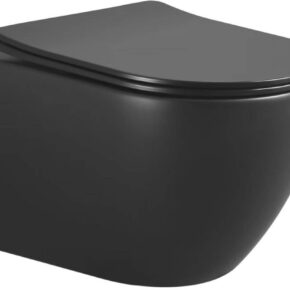 Saqu Please randloos hangtoilet incl. toiletbril 36x48,2cm Mat zwart