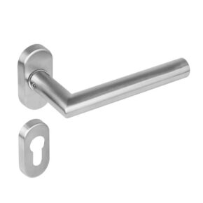 Intersteel Deurkruk Hoek 90° op ovaal rozet dubbel geveerd met profielcilindergat staal RVS