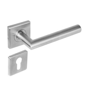 Intersteel Deurkruk Hoek 90° Recht op vierkant rozet dubbel geveerd met profielcilindergat RVS
