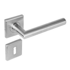 Intersteel Deurkruk Hoek 90° Recht op vierkant rozet dubbel geveerd met sleutelgat RVS