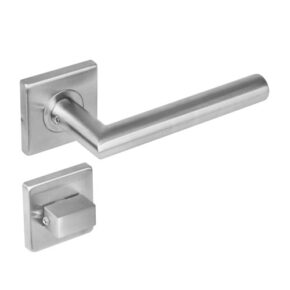 Intersteel Deurkruk Hoek 90° Recht op vierkant rozet dubbel geveerd met toilet-/badkamersluiting RVS