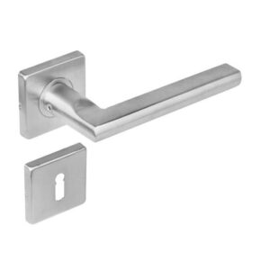 Intersteel Deurkruk Hoek 90° plat op vierkant rozet dubbel geveerd met sleutelgat RVS