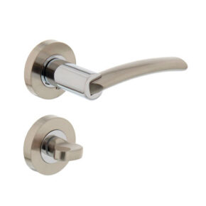 Intersteel Deurkruk Sylvia op rozet met 7mm nokken met toilet-/badkamersluiting chroom/nikkel mat
