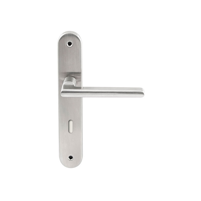 Hardbrass Deurkruk Athene RVS op ovaal langschild sleutel 72mm
