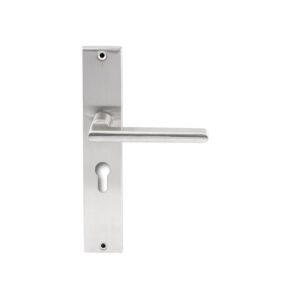 Hardbrass Deurkruk Athene RVS op rechthoekig langschild profielcilinder 55mm