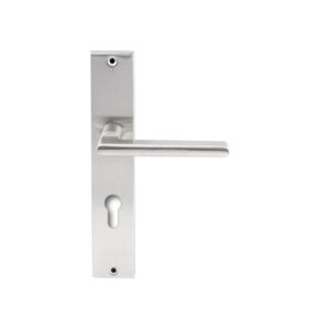 Hardbrass Deurkruk Athene RVS op rechthoekig langschild profielcilinder 72mm