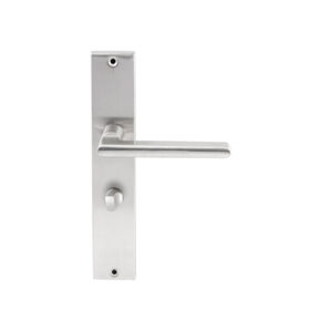 Hardbrass Deurkruk Athene RVS op rechthoekig langschild WC63mm met 8mm stift