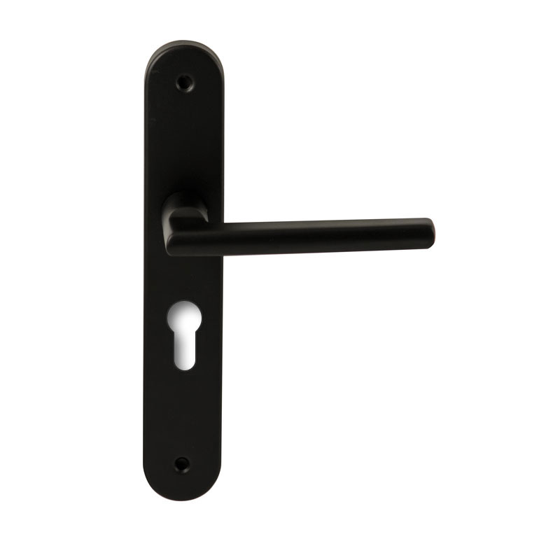 Hardbrass Deurkruk Athene Zwart op ovaal langschild profielcilinder 55mm