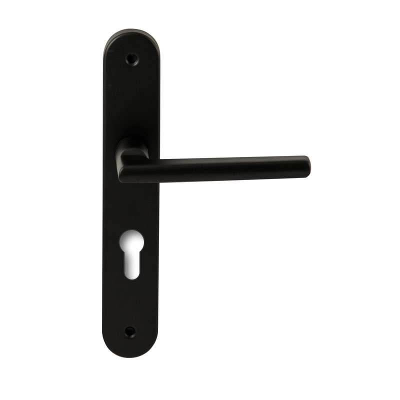Hardbrass Deurkruk Athene Zwart op ovaal langschild profielcilinder 72mm