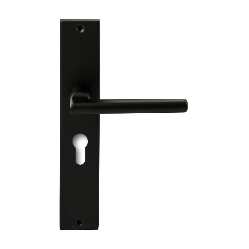 Hardbrass Deurkruk Athene Zwart op rechthoekig langschild profielcilinder 55mm