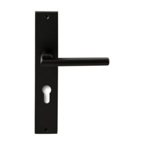 Hardbrass Deurkruk Athene Zwart op rechthoekig langschild profielcilinder 72mm