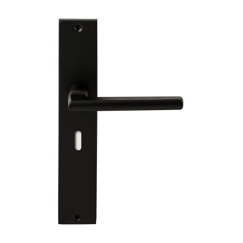 Hardbrass Deurkruk Athene Zwart op rechthoekig langschild sleutel 56mm