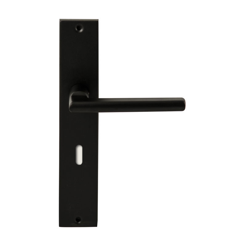 Hardbrass Deurkruk Athene Zwart op rechthoekig langschild sleutel 72mm