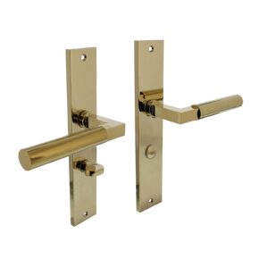 Intersteel Deurkruk Bau-Stil op schild met toilet-/badkamersluiting - PVD messing