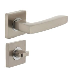 Intersteel Deurkruk Dean op vierkant rozet met 7mm nokken met toilet-/badkamersluiting nikkel mat