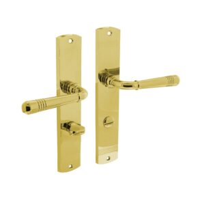 Intersteel Deurkruk Emily op langschild met toilet-/badkamersluiting 63/8 messing gelakt
