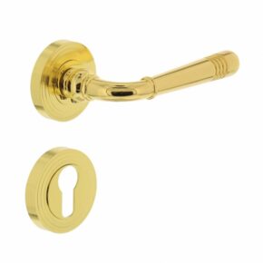 Intersteel Deurkruk Emily op rozet met 7mm nokken met profielcilindergat messing gelakt