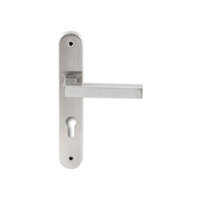Hardbrass Deurkruk Geneve RVS op ovaal langschild profielcilinder 72mm