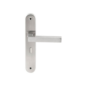 Hardbrass Deurkruk Geneve RVS op ovaal langschild sleutel 56mm