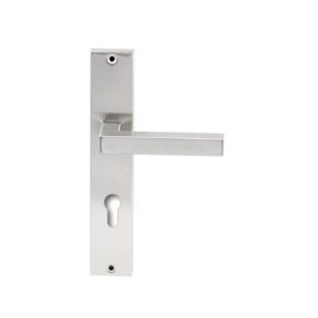 Hardbrass Deurkruk Geneve RVS op rechthoekig langschild profielcilinder 72mm