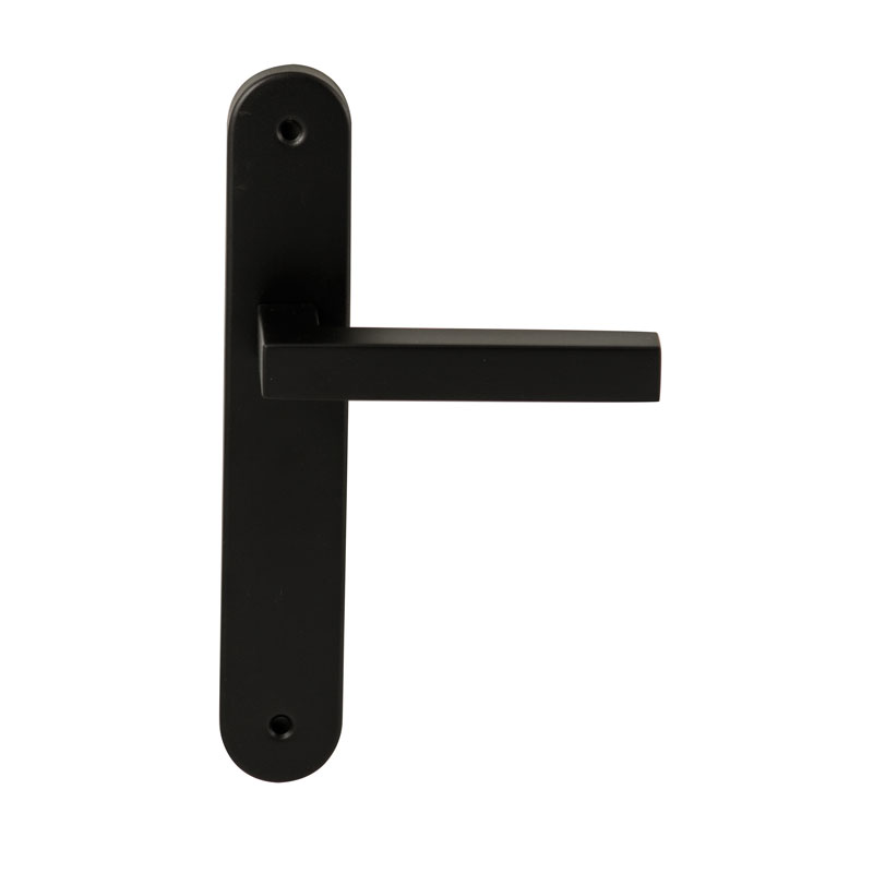Hardbrass Deurkruk Geneve Zwart op ovaal langschild blind