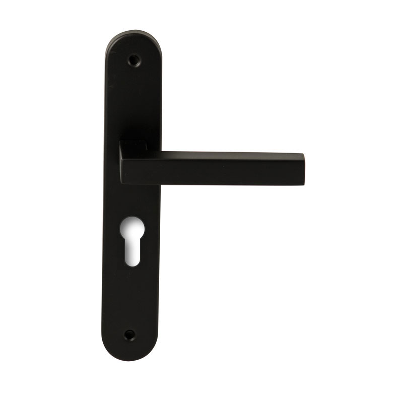 Hardbrass Deurkruk Geneve Zwart op ovaal langschild profielcilinder 55mm