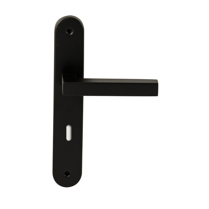 Hardbrass Deurkruk Geneve Zwart op ovaal langschild sleutel 72mm