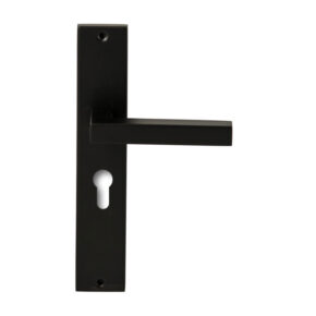 Hardbrass Deurkruk Geneve Zwart op rechthoekig langschild profielcilinder 55mm