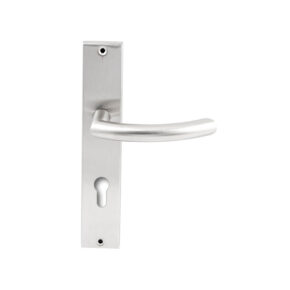 Hardbrass Deurkruk Helsinki RVS op rechthoekig langschild profielcilinder 72mm