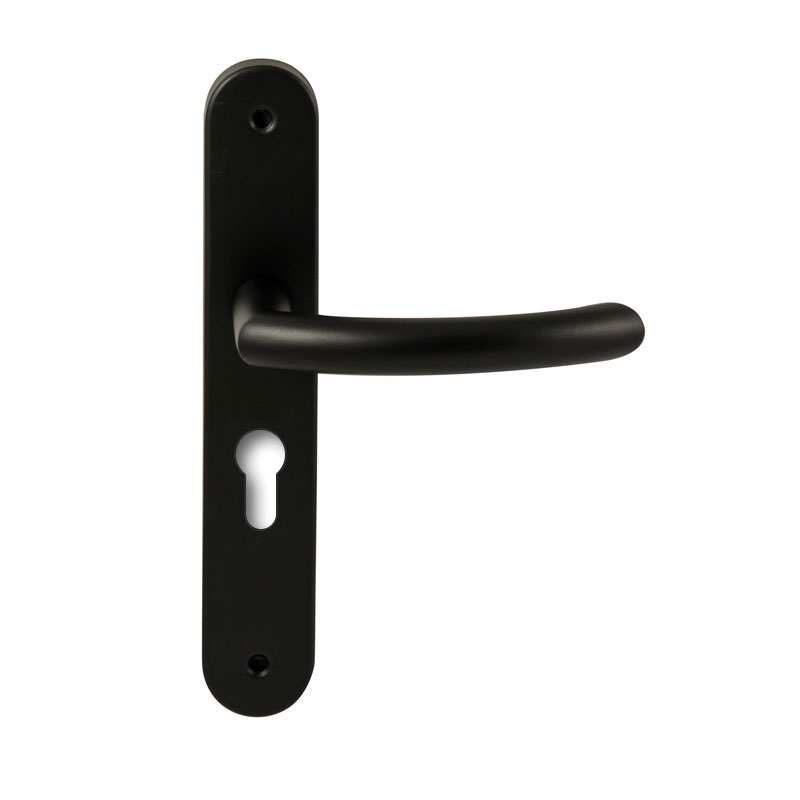 Hardbrass Deurkruk Helsinki Zwart op ovaal langschild profielcilinder 55mm