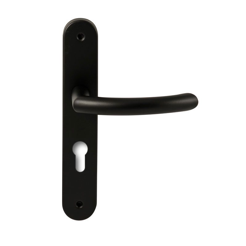 Hardbrass Deurkruk Helsinki Zwart op ovaal langschild profielcilinder 72mm