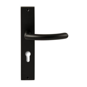 Hardbrass Deurkruk Helsinki Zwart op rechthoekig langschild profielcilinder 72mm