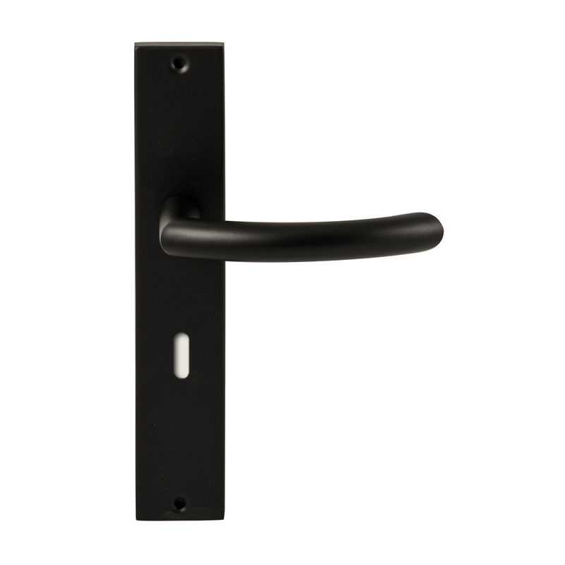 Hardbrass Deurkruk Helsinki Zwart op rechthoekig langschild sleutel 72mm