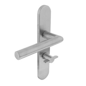 Intersteel Deurkruk Hoek 90° op ovaal schild met toilet-/badkamersluiting RVS - links