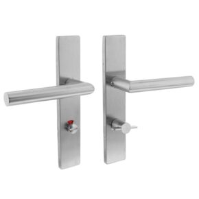 Intersteel Deurkruk Hoek 90° op rechthoekig schild met toilet-/badkamersluiting 72mm (klein krukgat) RVS - rechts