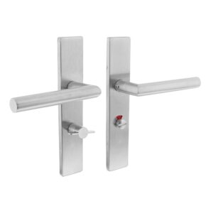 Intersteel Deurkruk Hoek 90° op rechthoekig schild met toilet-/badkamersluiting RVS - links