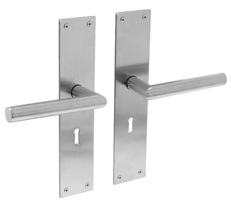Intersteel Deurkruk Jura Hoek 90° op schild sleutelgat 56mm RVS