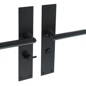 Intersteel Deurkruk Jura Hoek 90° op schild met toilet-/badkamersluiting mat zwart
