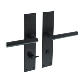 Intersteel Deurkruk Jura Hoek 90° op schild met toilet-/badkamersluiting 78mm mat zwart