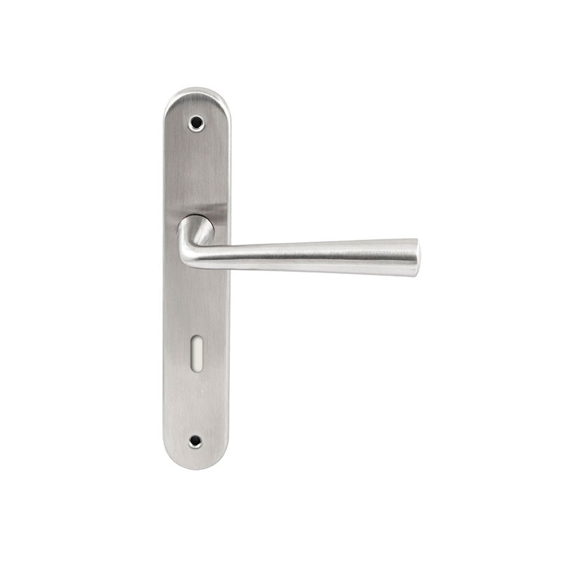 Hardbrass Deurkruk Mikonos RVS op ovaal langschild sleutel 72mm