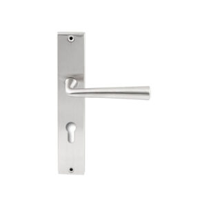 Hardbrass Deurkruk Mikonos RVS op rechthoekig langschild profielcilinder 72mm
