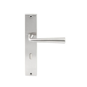 Hardbrass Deurkruk Mikonos RVS op rechthoekig langschild sleutel 72mm
