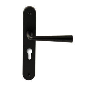 Hardbrass Deurkruk Mikonos Zwart op ovaal langschild profielcilinder 55mm