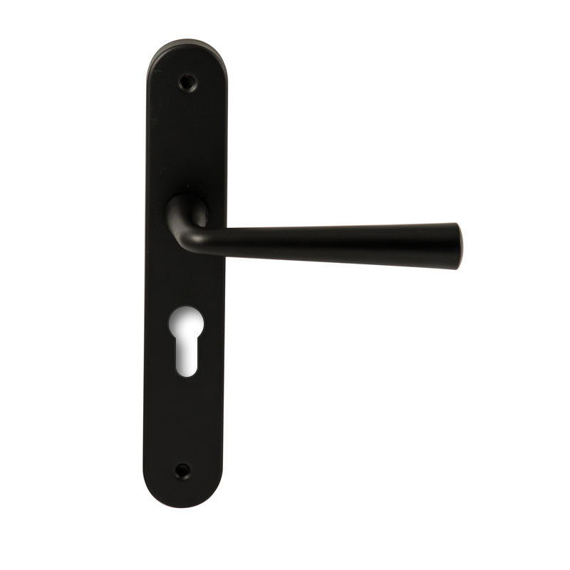 Hardbrass Deurkruk Mikonos Zwart op ovaal langschild profielcilinder 55mm