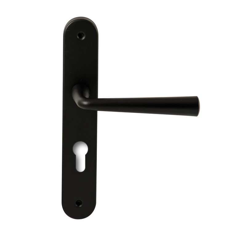 Hardbrass Deurkruk Mikonos Zwart op ovaal langschild profielcilinder 72mm