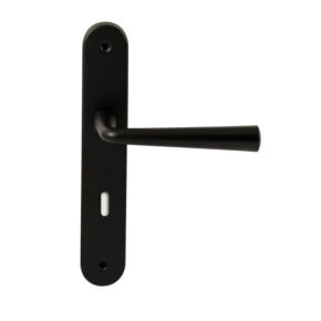 Hardbrass Deurkruk Mikonos Zwart op ovaal langschild sleutel 72mm