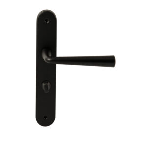 Hardbrass Deurkruk Mikonos Zwart op ovaal langschild WC63mm met 8mm stift
