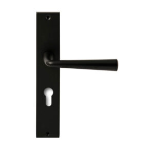 Hardbrass Deurkruk Mikonos Zwart op rechthoekig langschild profielcilinder 72mm