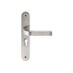 Hardbrass Deurkruk Osaka RVS op ovaal langschild profielcilinder 55mm